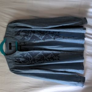 LAST CHANCE BEFORE DONATION Boho Embroidered Chambray Blouse Large Lucky Brand